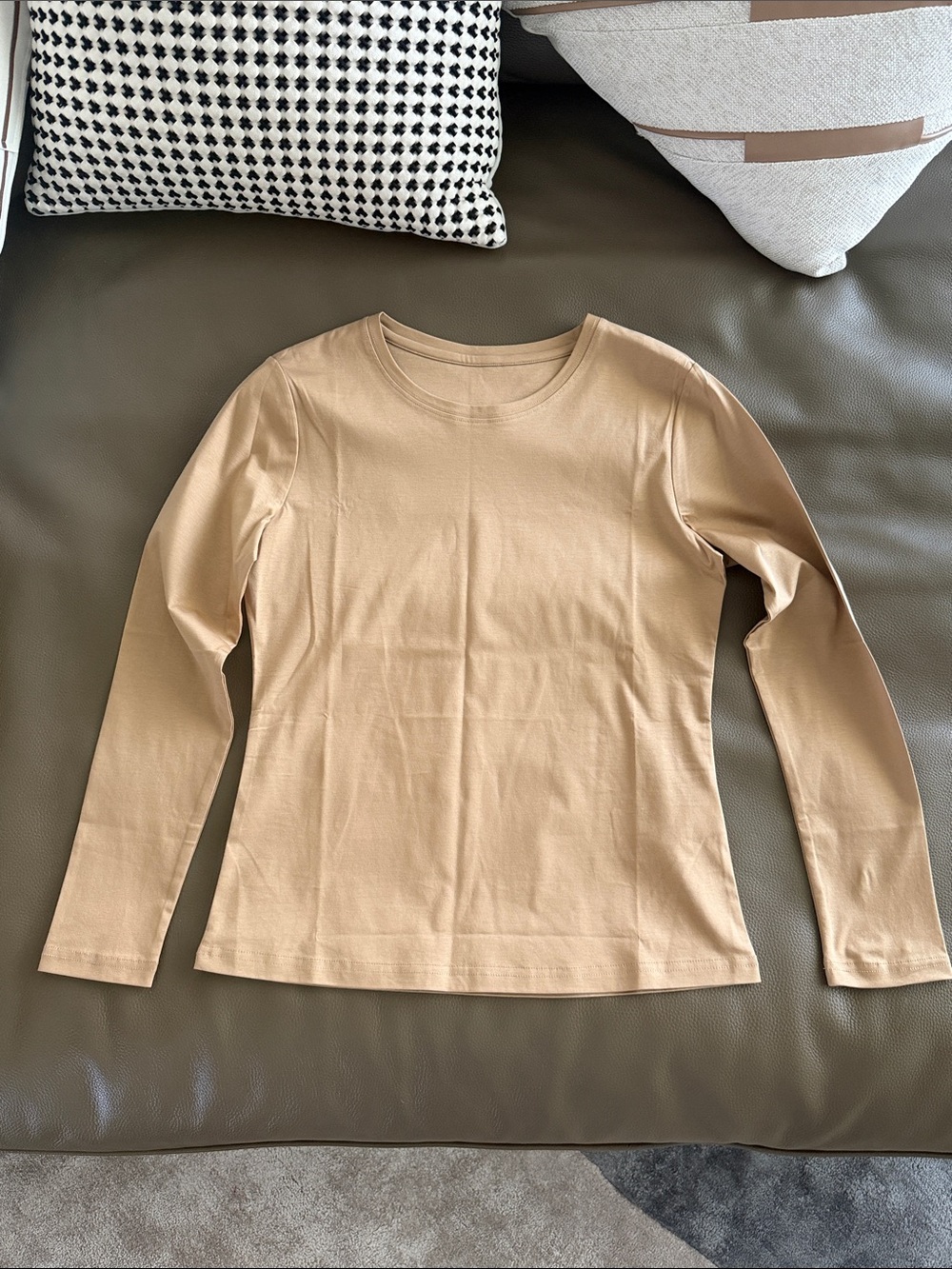 Women's Long-Sleeve Crewneck Top in Tan